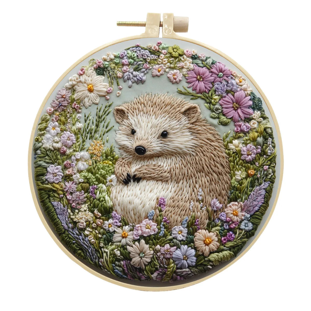 Borduurpakket rond Egel met Bloemen voor Beginners Inclusief Garen