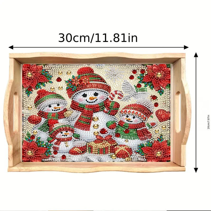 Diamond Painting Dienblad Kerst Sneeuwpoppen Houten Serveertray met Handvat