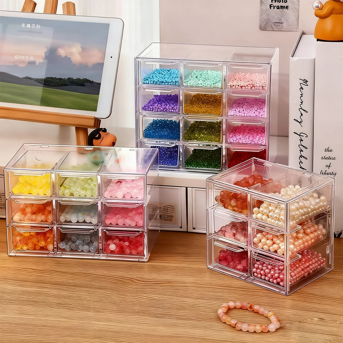 Diamond Painting Opbergdoosjes in kastje met uitschuifbare vakjes voor steentjes en accessoires