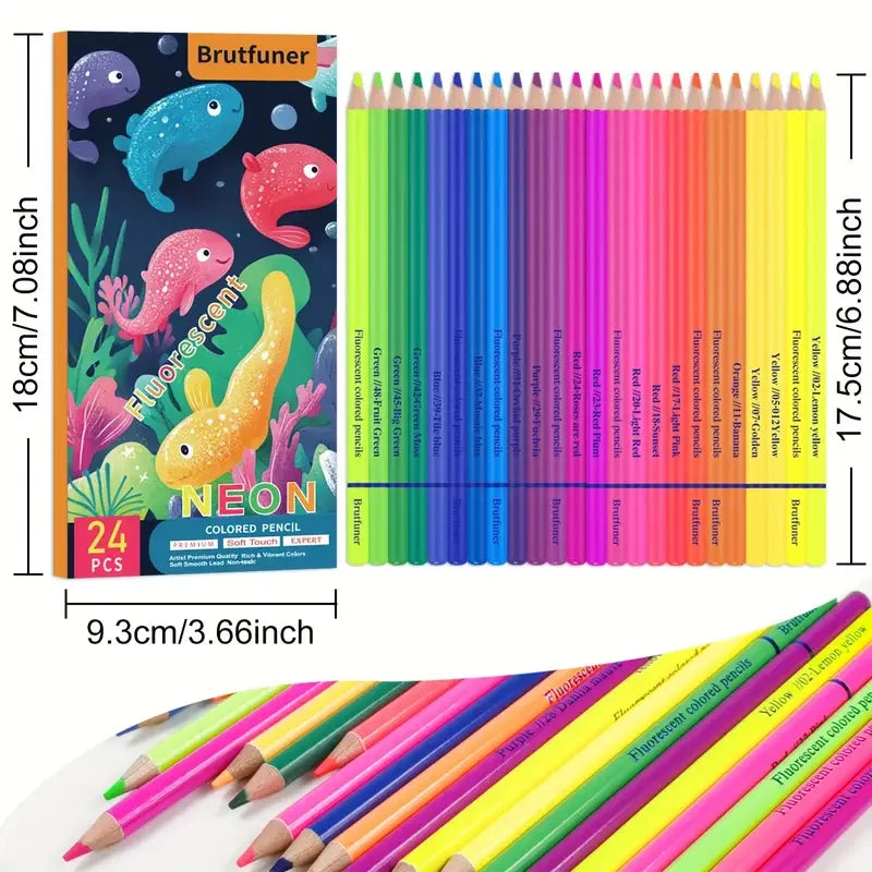 Potloden set Brutfuner 24 fluorescerende oliekleurpotloden zachte kern