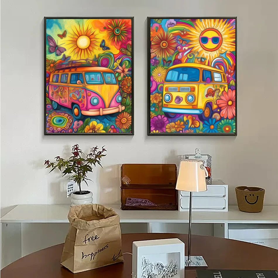 Schilderen op nummer Landschappen - Abstracte huizen, landschappen en busjes (Keuze uit 13 afbeeldingen)