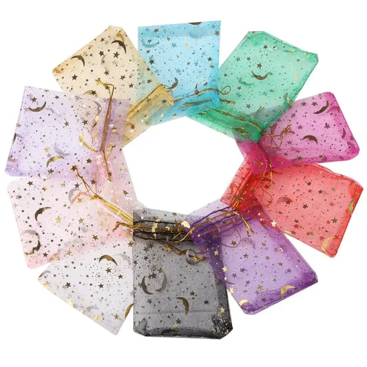 Kerst cadeauverpakking sterren en maan organza zakjes – sieraden en geschenken