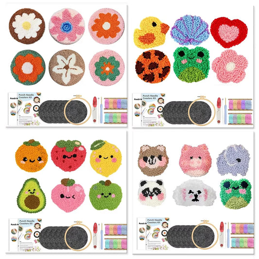 Punch Needle pakket Onderzetters Dieren en Bloemen 6 Stuks voor Beginners