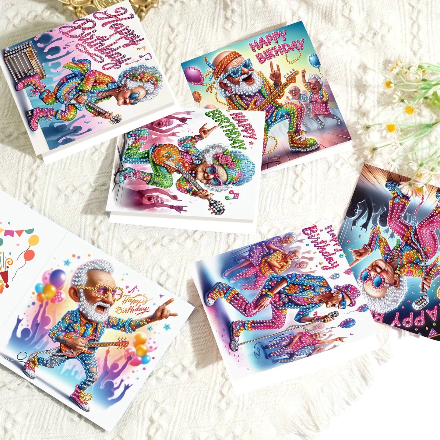 Diamond Painting Verjaardagskaarten set - Gekke Oma’s met Enveloppen