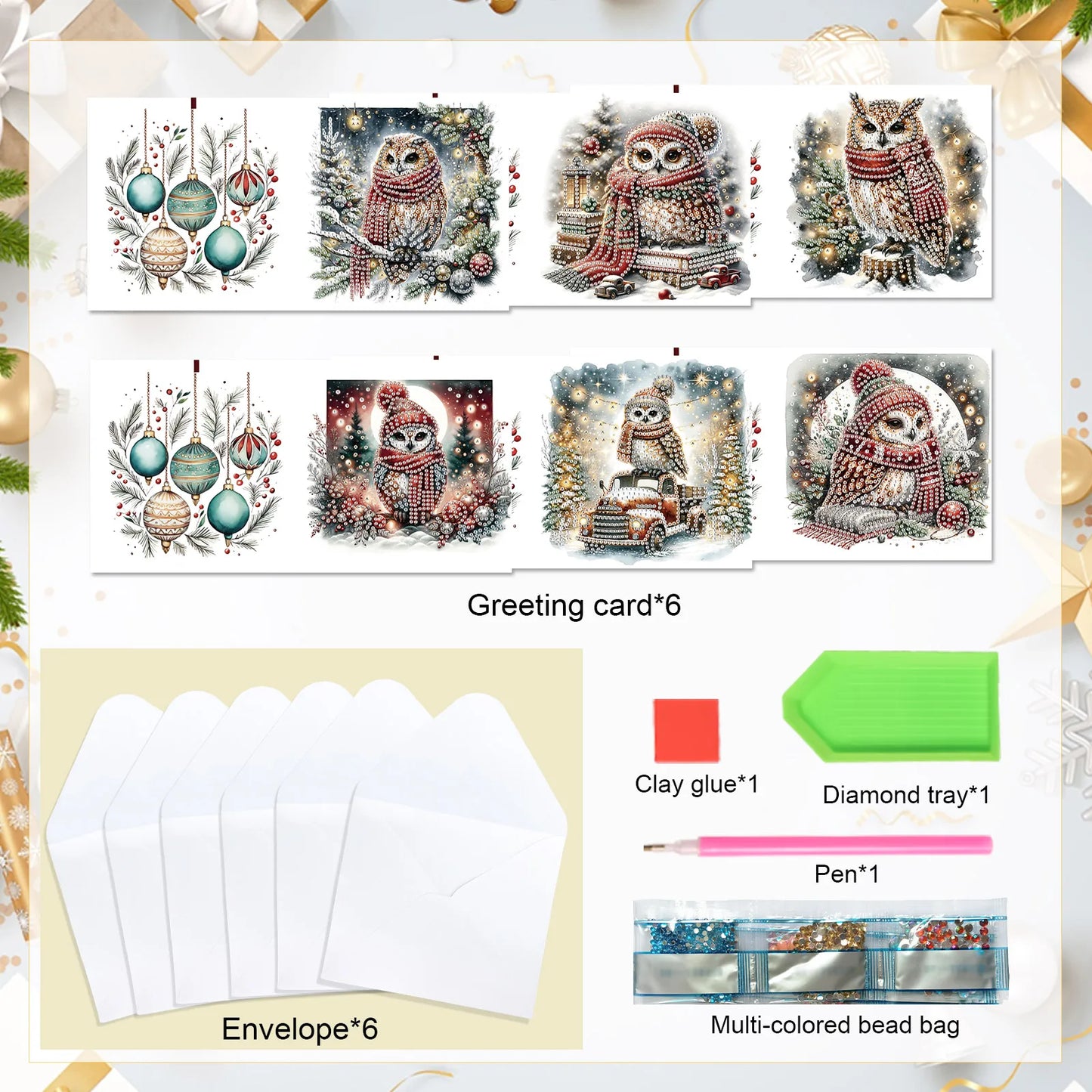 Diamond Painting Kerstkaarten creatieve set 12 stuks voor volwassenen