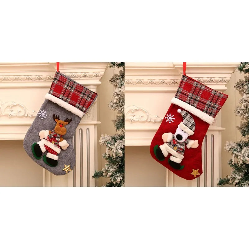 Kerst sok decoratief met rendier, kerstman, ijsbeer en sneeuwvlok – feestelijke cadeauzak
