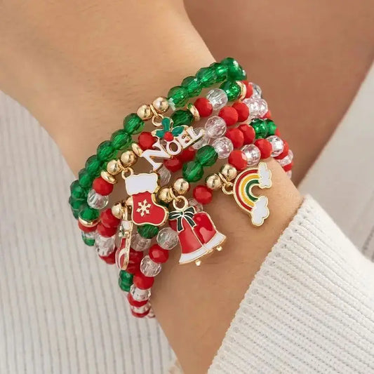Kerst armbanden set met sneeuwvlok en bel hanger kralen