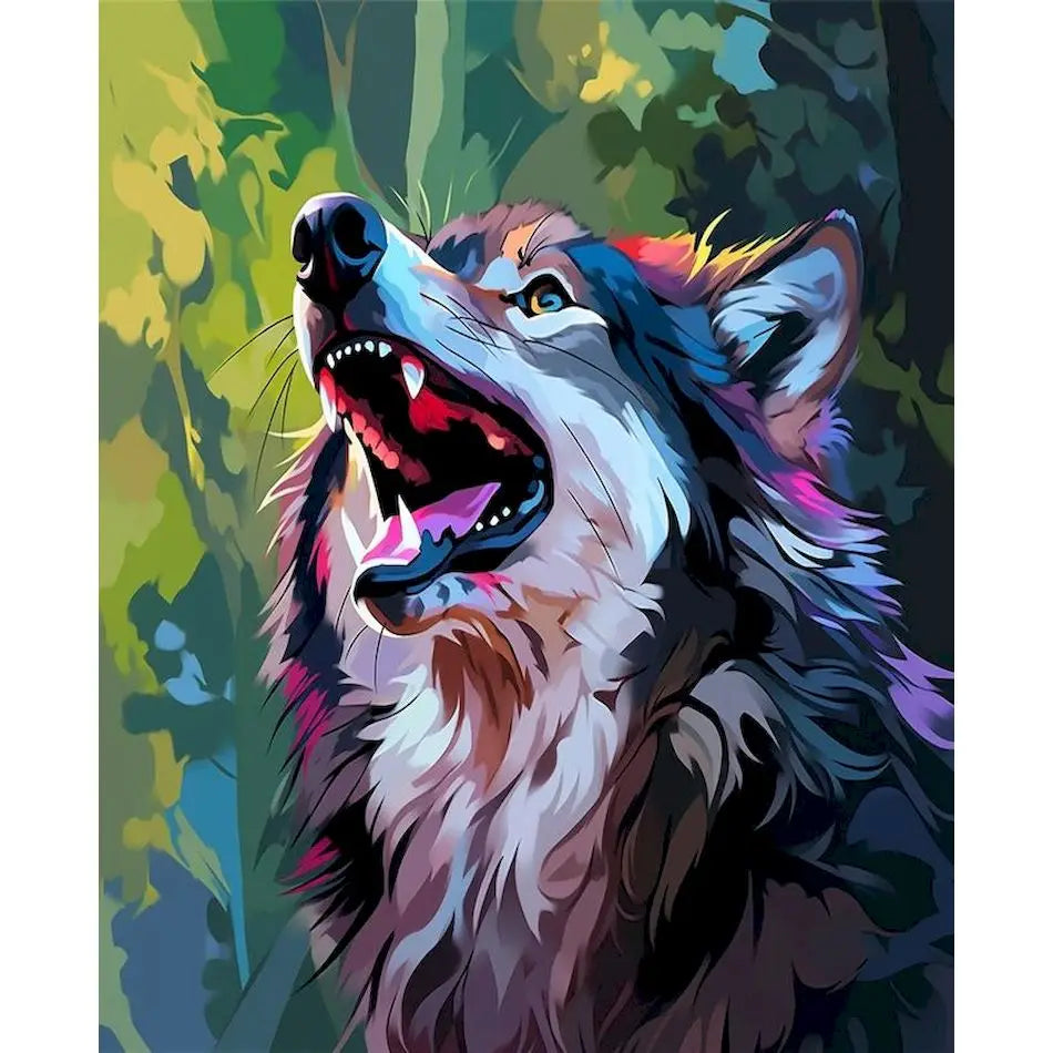 Schilderen op nummer Dieren - Kleurrijke Kop met Acrylverf - Wolf 9957200