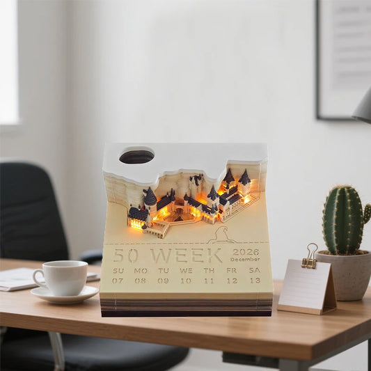 3D Papier Sculptuur Time Piece Bureaukalender 2026 met LED Licht en Notitieblok