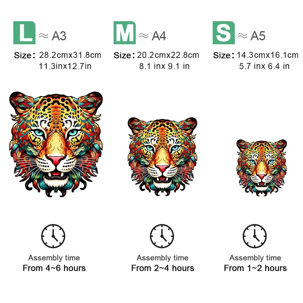 Houten figuren puzzel luipaard – onregelmatige dierenvorm cadeaubox