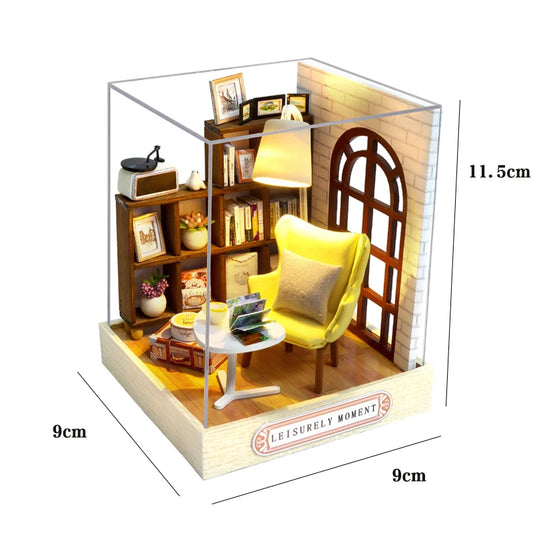 Zelfbouw miniatuurhuisje Houten Poppenhuis met LED Verlichting en Kamerdecoratie - QT-037