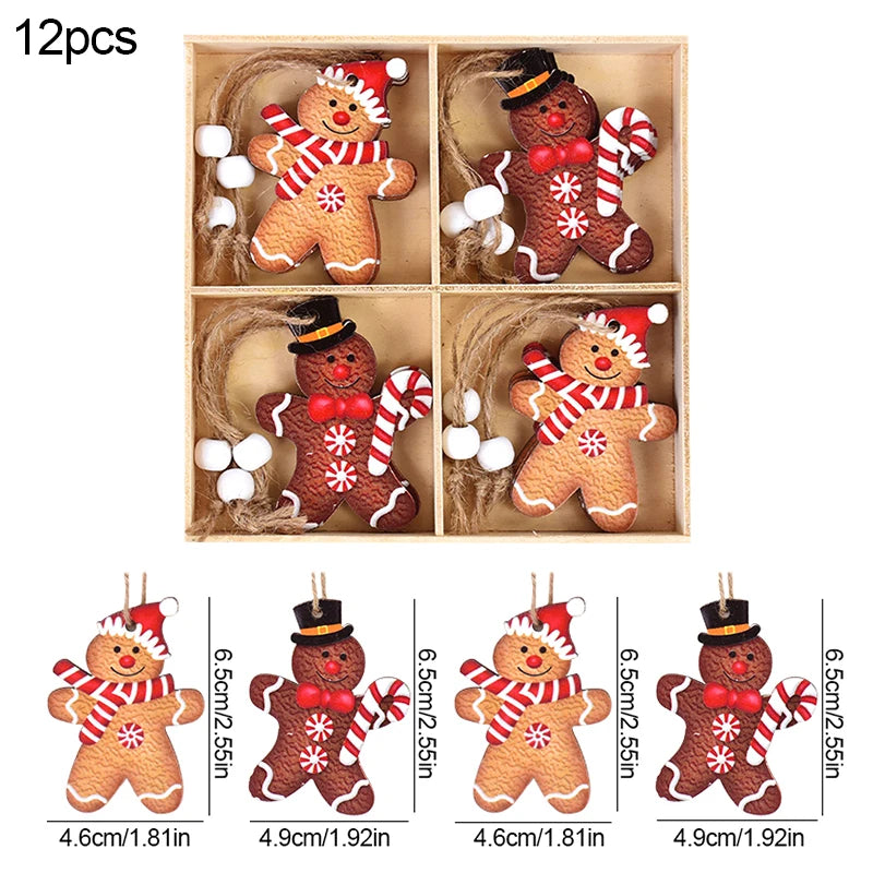 Kerstboom ornament houten gingerbread man en kerstgnomen hangers