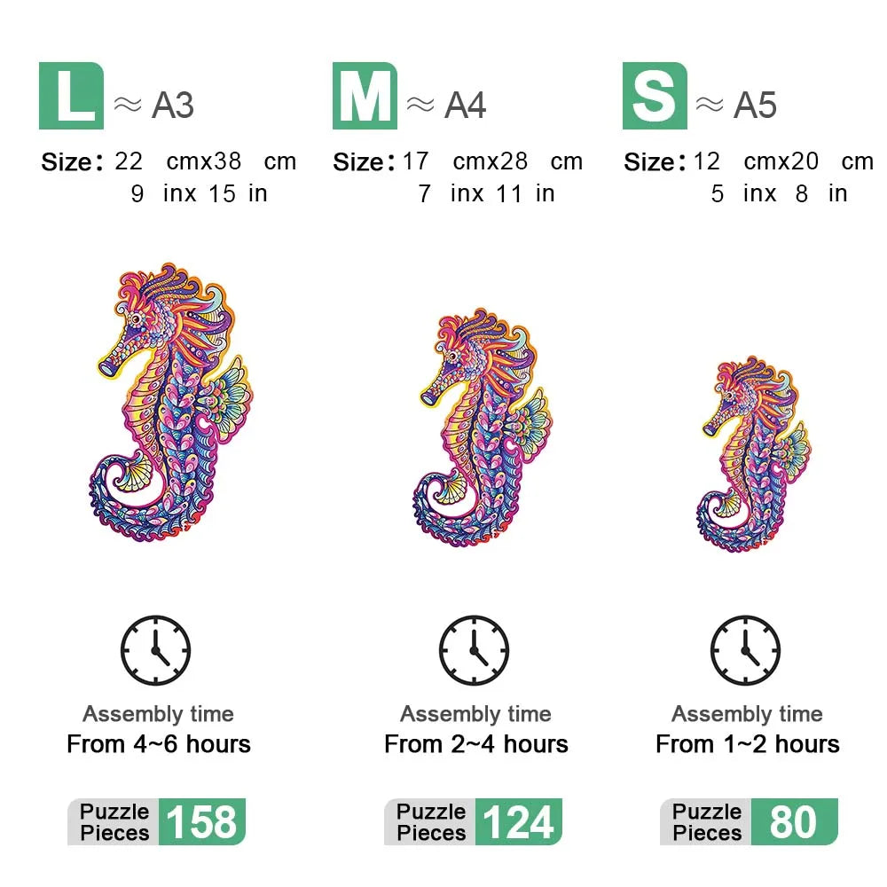 Houten figuren puzzel Colorful Seahorse – Kleurrijk en educatief puzzelplezier