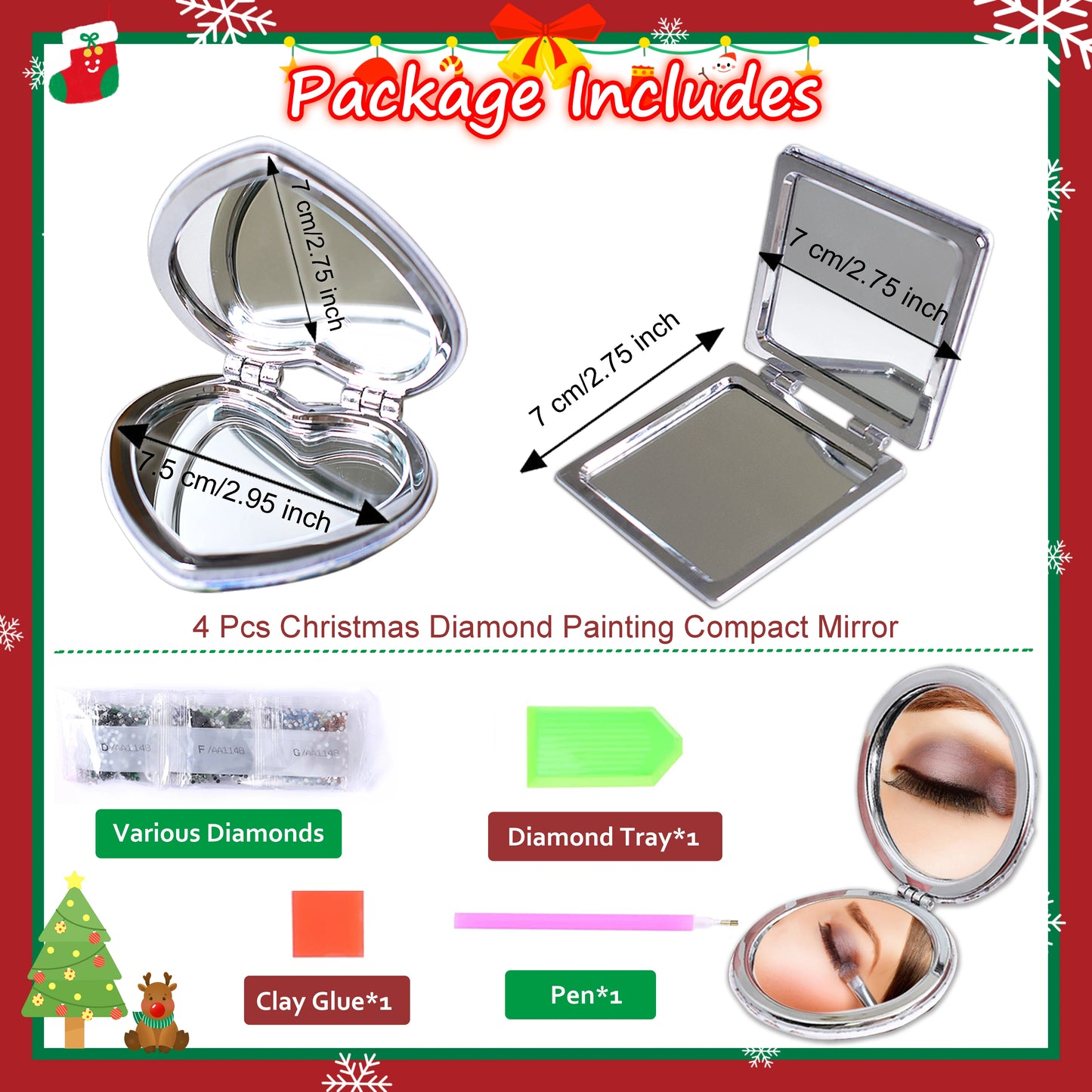 Diamond Painting Spiegel Kerst Compact Dubbelzijdig Opvouwbaar