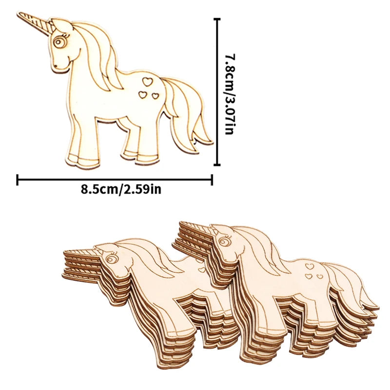 Houten figuren om zelf te kleuren – Unicorn set 10 stuks