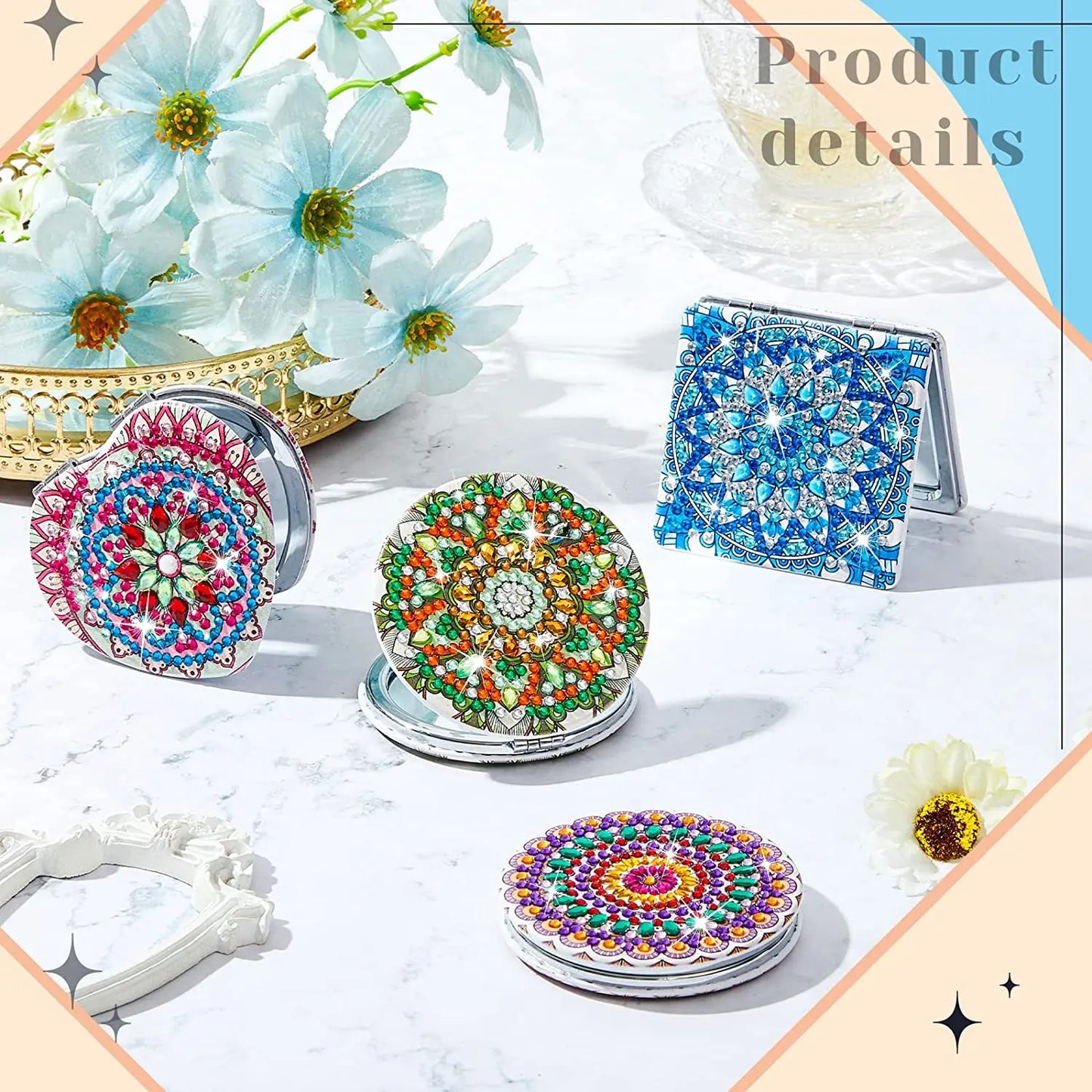 Diamond Painting Make-up spiegel Mandala – Compact en Dubbelzijdig