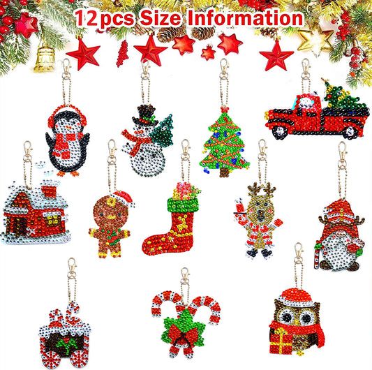 Diamond Painting Sleutelhanger set Kerst 12 Dubbelzijdige Kersthangers - YSK161