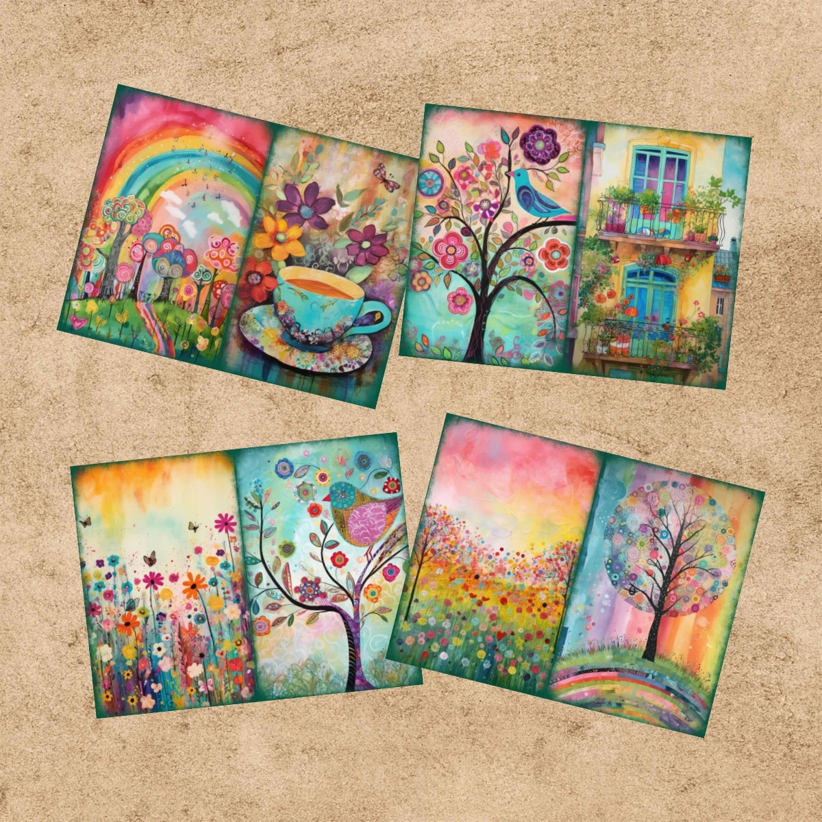 Papier voor kaarten maken en scrapbook met aquarel bloemen en vogels