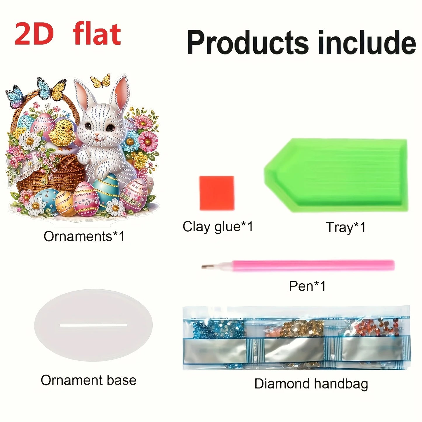 Diamond Painting Tafelornament Paashaas met Mand en Eieren