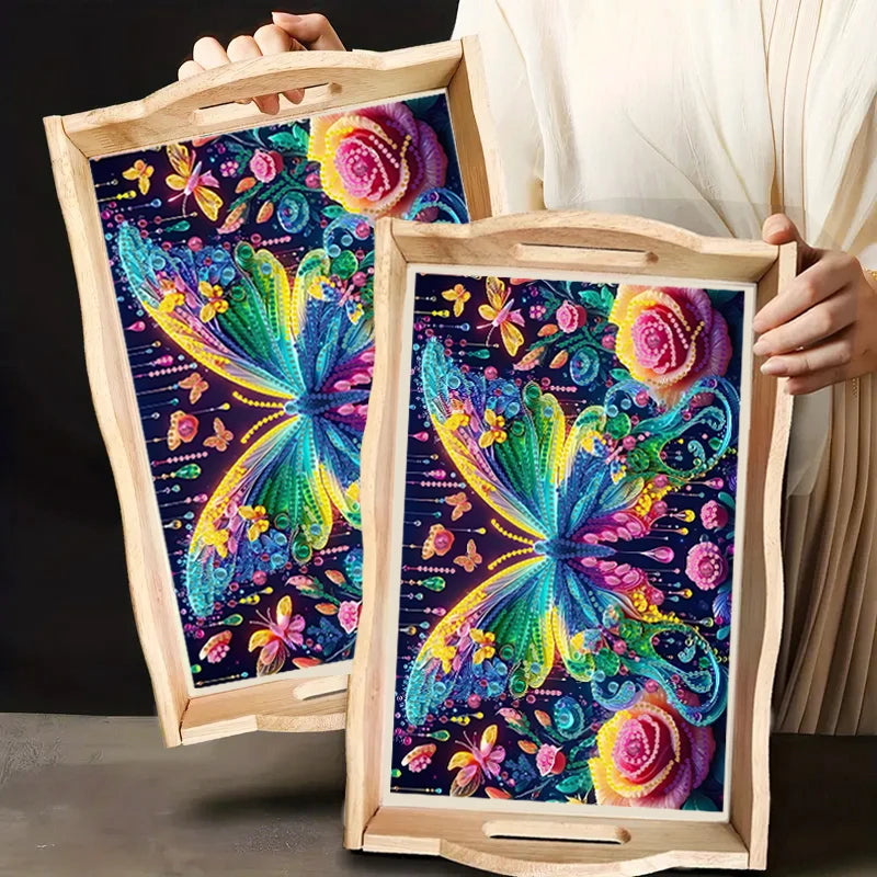 Diamond Painting Dienblad houten vlinder design met speciale steentjes