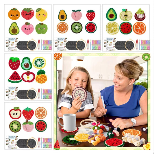 Punch Needle pakket Fruit onderzetters complete startersset 6-delig