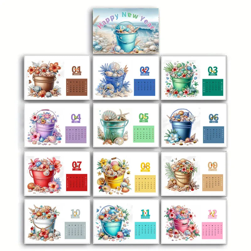 Diamond Painting Kalender met Dieren en Bloemen – 13 Pagina’s Bureaukalender