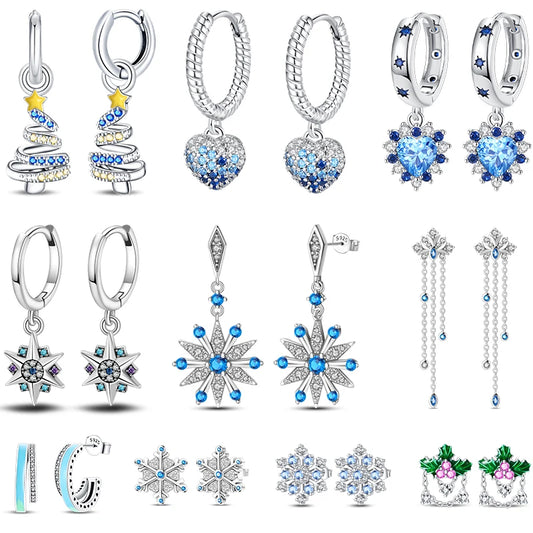 Kerst oorbellen 925 zilver sneeuwvlok met fonkelende zirkonia