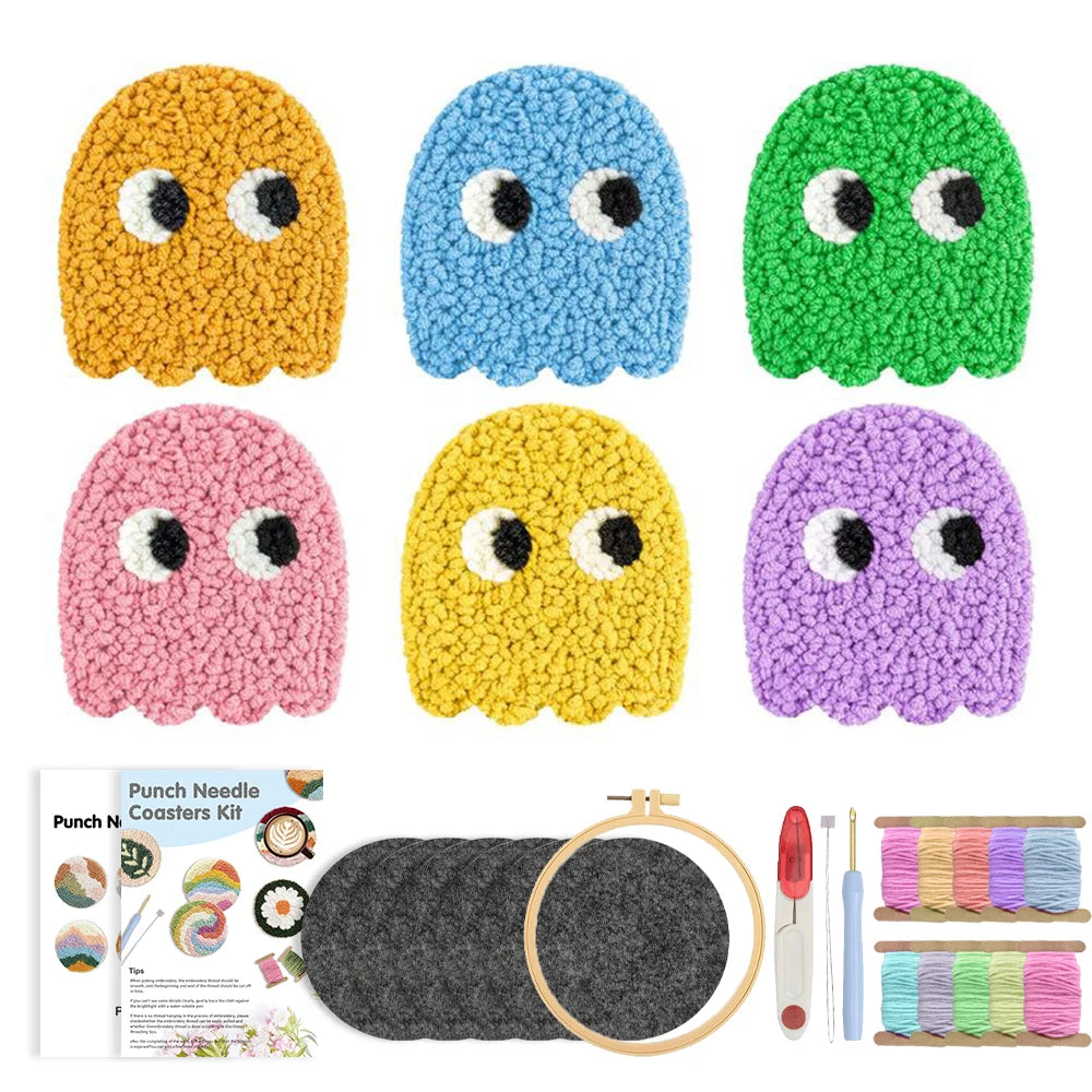 Punch Needle pakket onderzetters Kikkers 6-delige set voor beginners