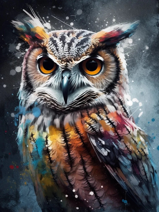 Diamond Painting Dieren Graffiti Kunstwerk met Ronde Steentjes - Uil