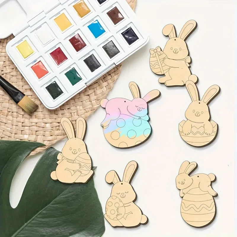 Houten Paas figuren om zelf te kleuren/schilderen met konijn en ei hangers