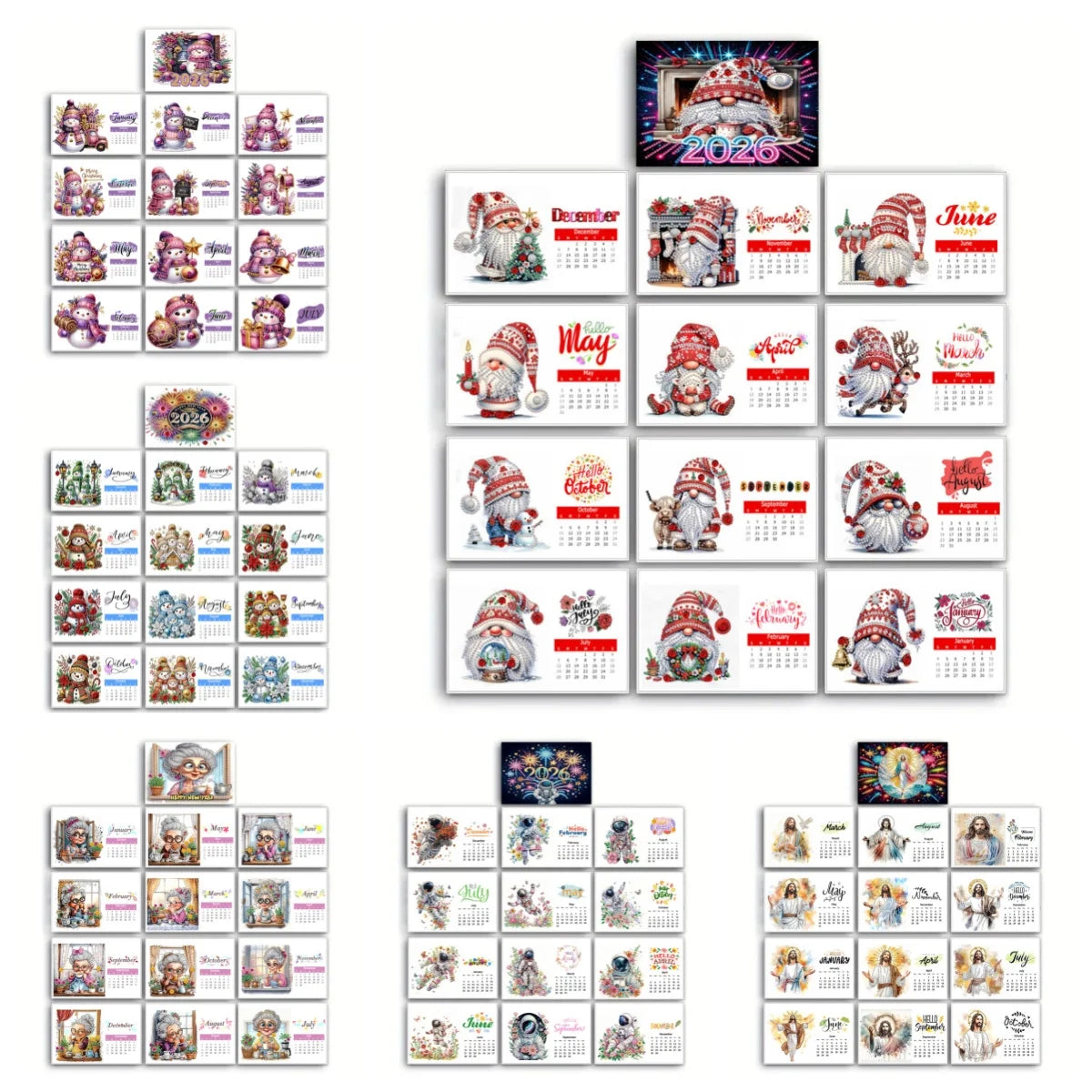 Diamond Painting Kalender met Kerst en Familie Thema – 13 Pagina’s Tafelkalender