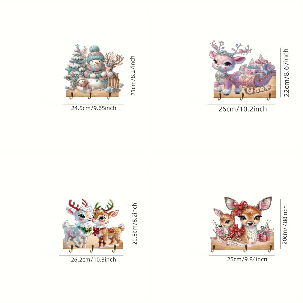 Diamond Painting Kapstok/Sleutelrek met Kerst Hert en 3 Haken