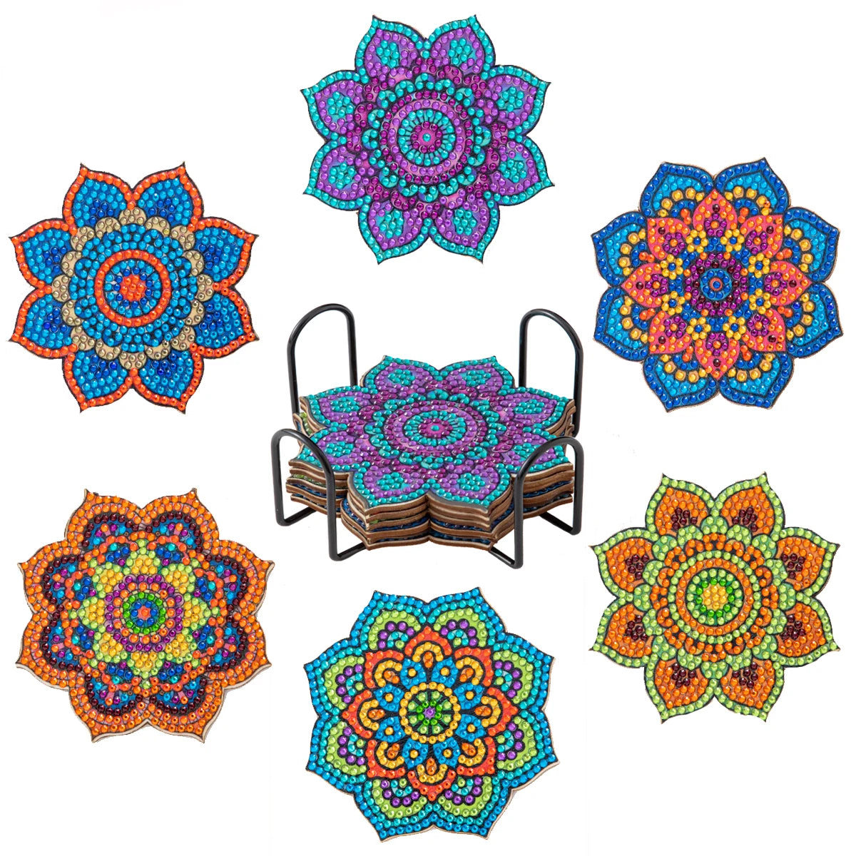 Diamond Painting Onderzetters – Set van 6 met Houder – Mandala Design