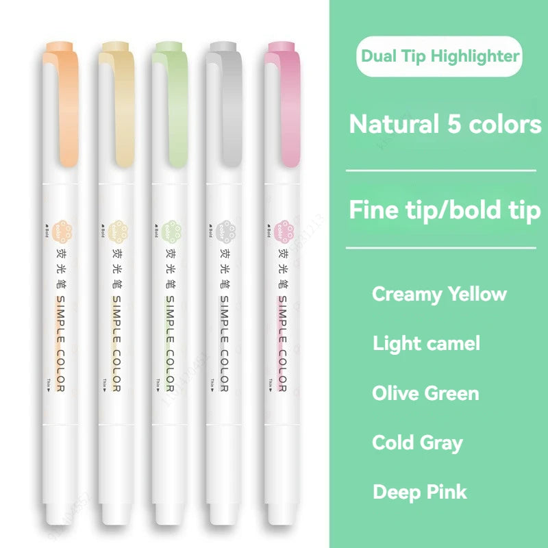 Stiften Pastel Markeerstiften Dubbele Punt – Set van 5