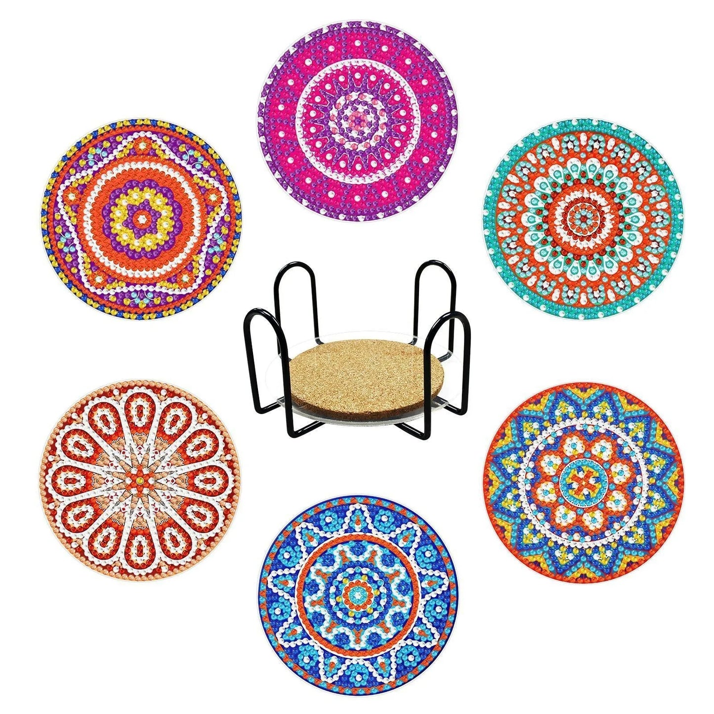 Diamond Painting Onderzetters – Set van 6 met Houder – Mandala Design