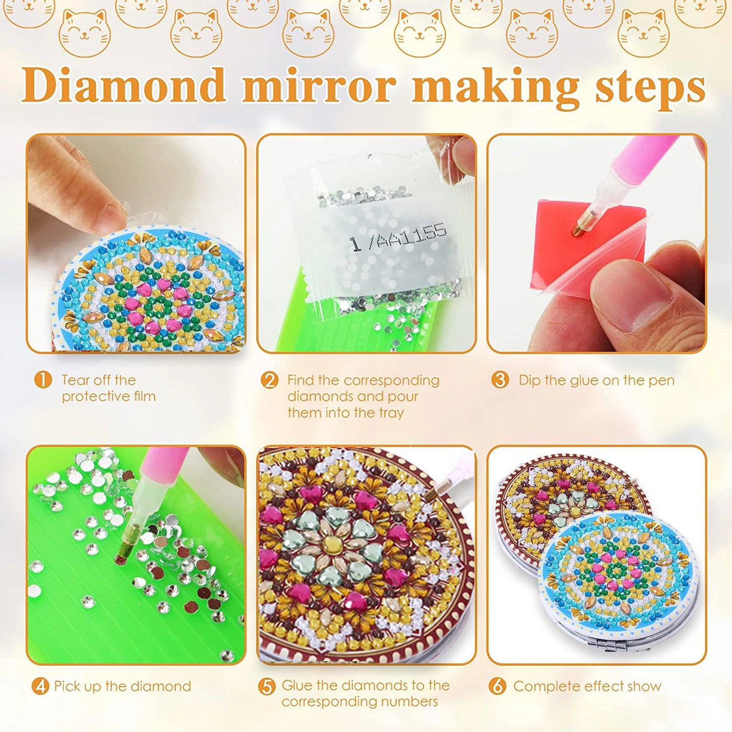 Diamond Painting Spiegel Compacte Mandala Make-up Spiegel Rond 7 cm - 052