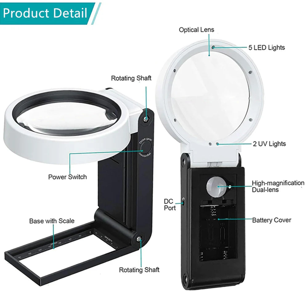Diamond Painting Loeplamp met LED Verlichting – Vergrootglas 3X/5X/25X – Handheld en Opvouwbaar