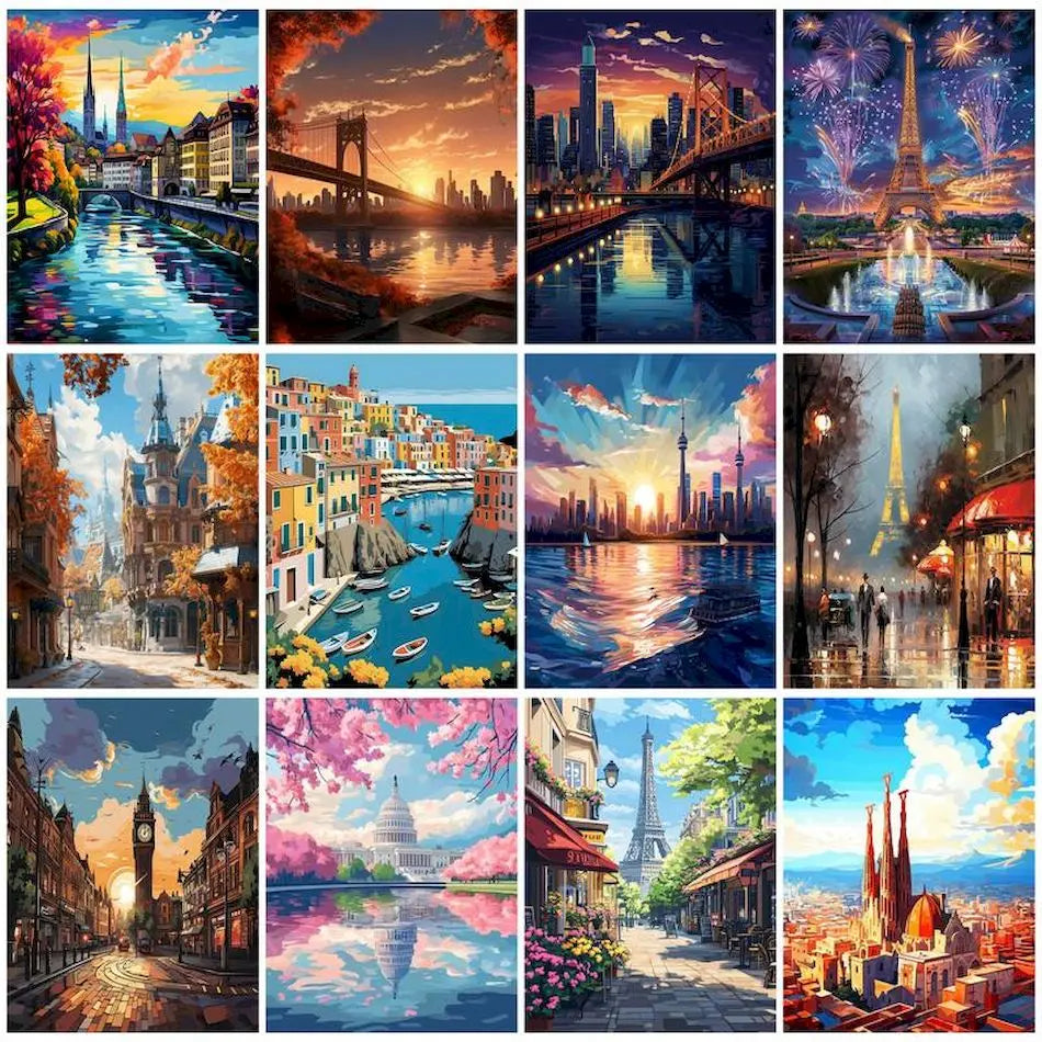 Schilderen op nummer Landschappen - Stedelijke landschappen (Keuze uit 12 afbeeldingen)