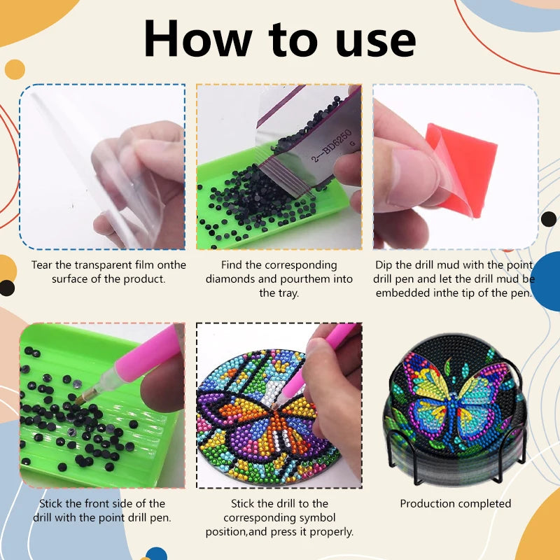 Diamond Painting Onderzetters – Set van 6 met Houder – Mandala Design