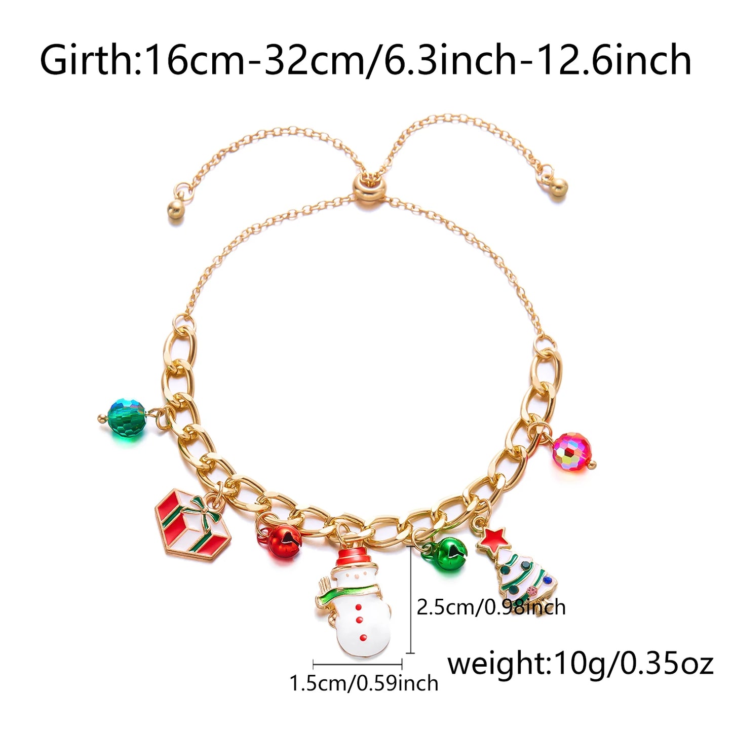 Kerst armband met kerstboom, sneeuwvlok, kerstman en belletjes