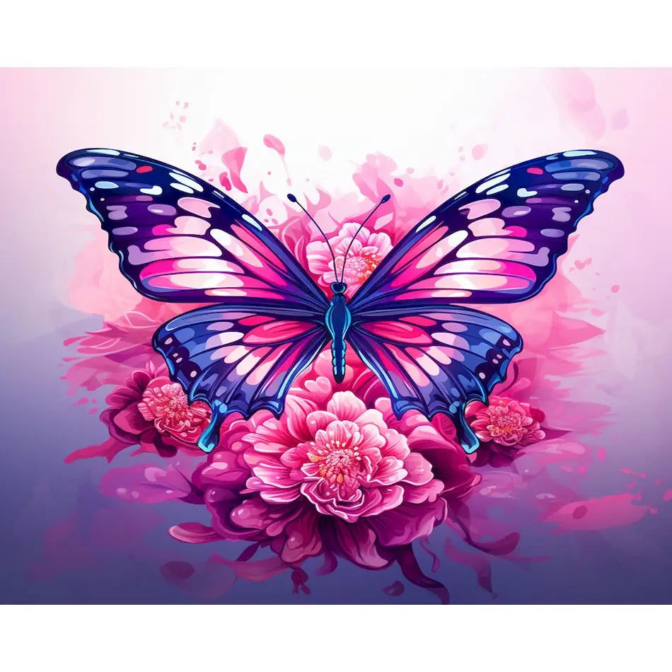 Schilderen op nummer Dieren - Vlinder met Kleurrijke Bloemen - 9965237