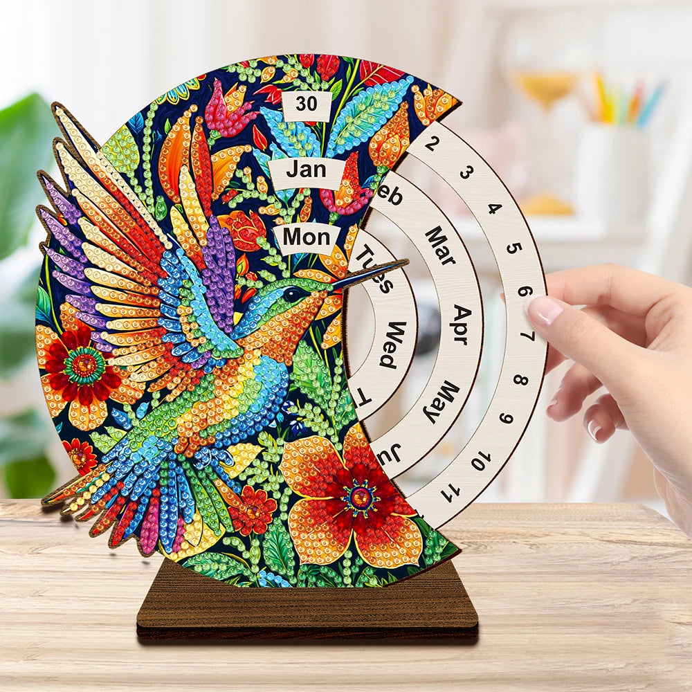 Diamond Painting Kalender Houten Draaibare Tafelkalender met Strass Steentjes