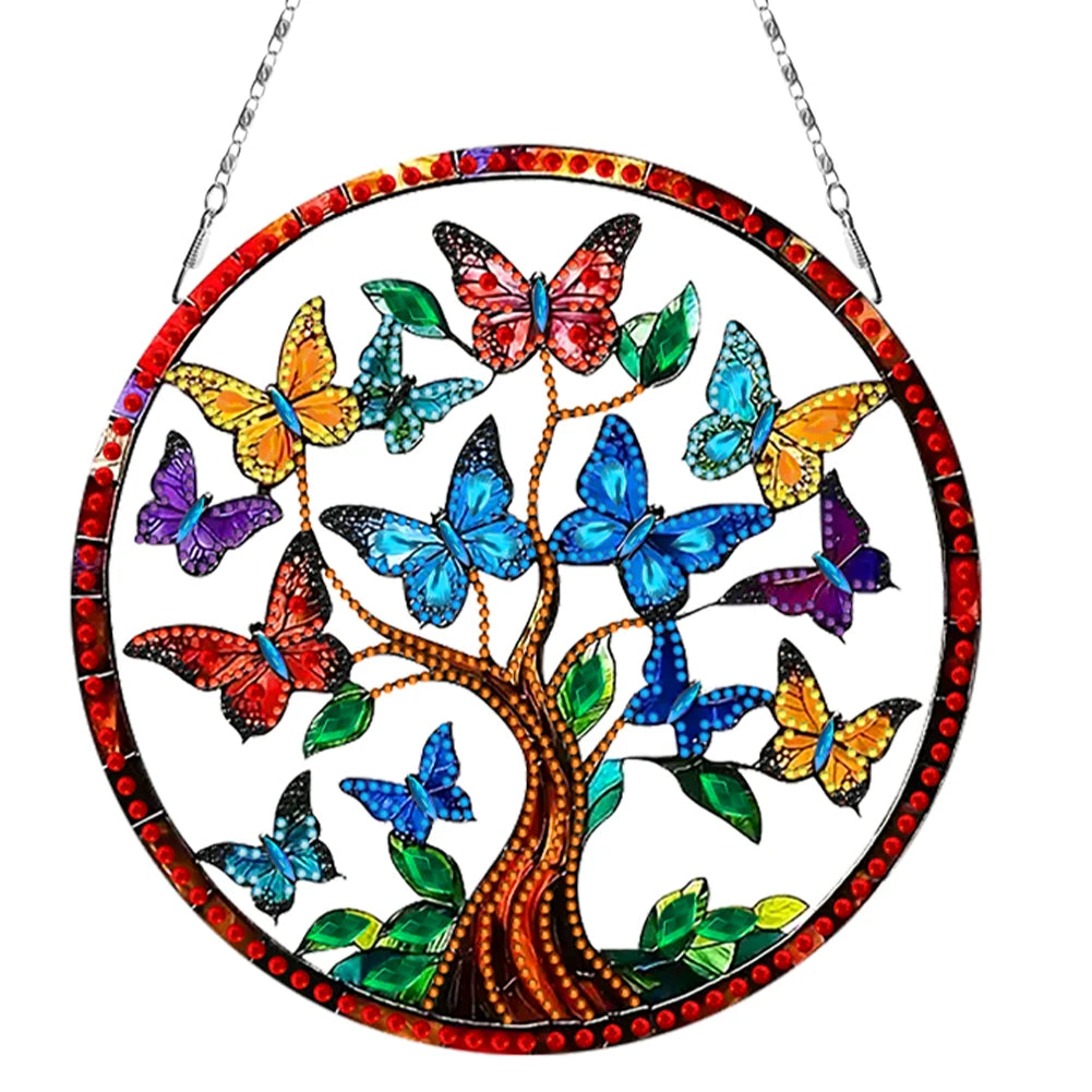 Diamond Painting Hangend ornament boom met vlinders voor raamdecoratie