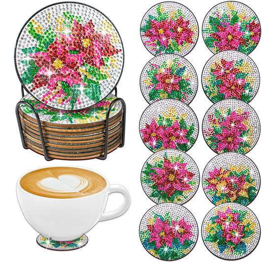 Diamond Painting Onderzetters Bloemen – Set van 10 met Houder