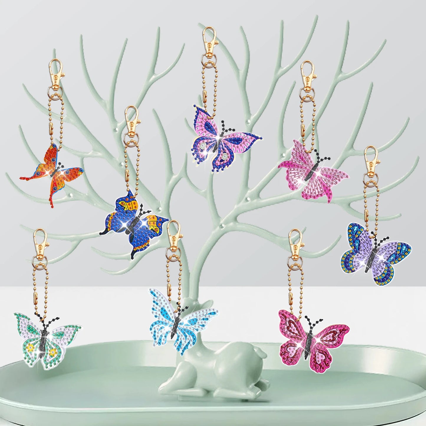 Diamond Painting Sleutelhanger set - Libelle & Vlinder - 8 stuks