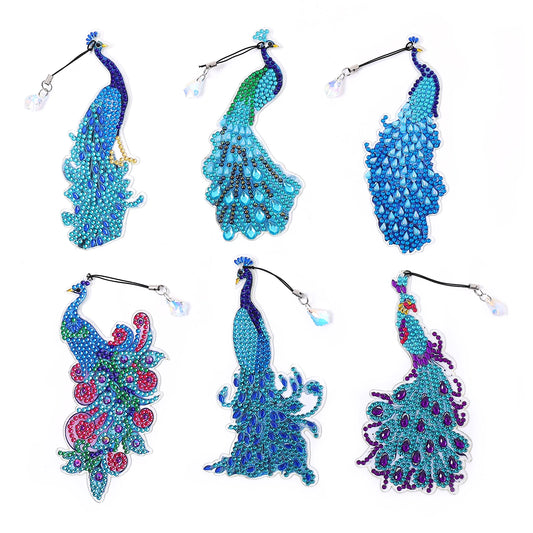Diamond Painting Peacock Boekenleggers – Luxe Set van 6 Stuks