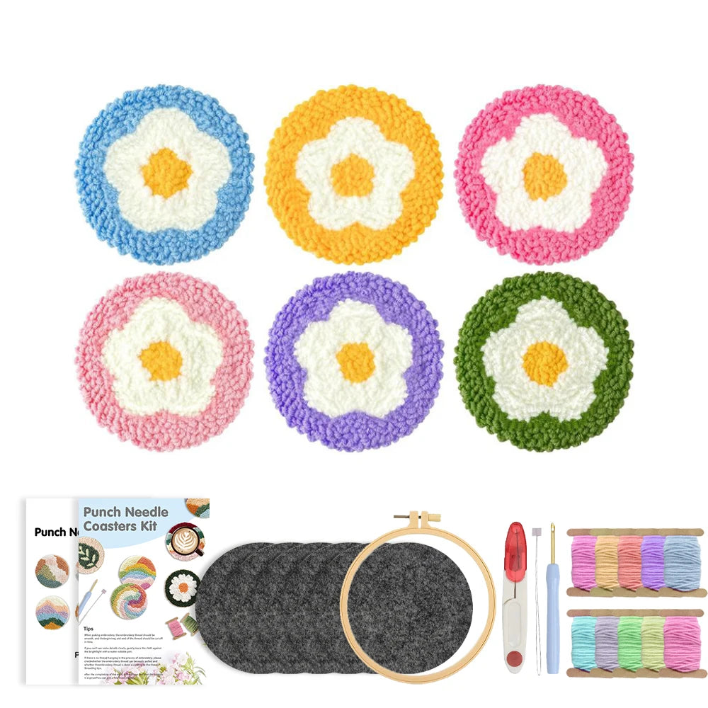 Punch Needle pakket onderzetters bloemen set van 6 voor beginners en volwassenen