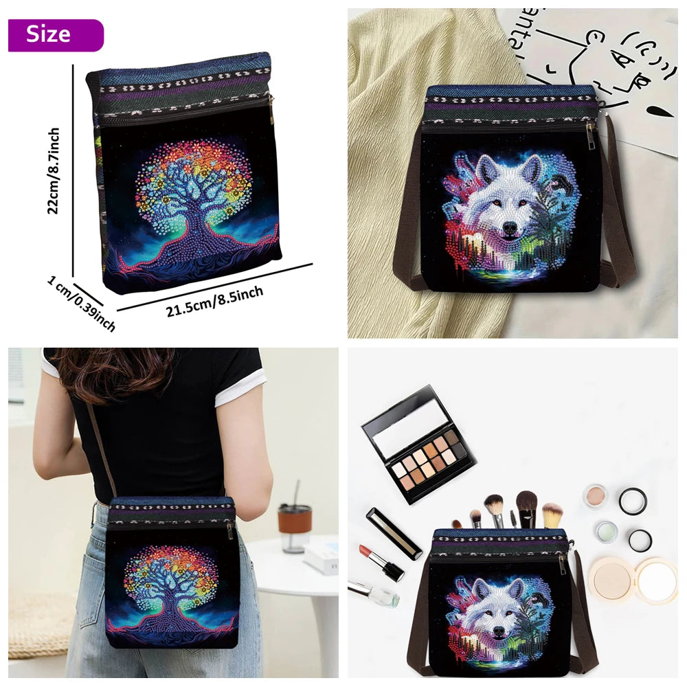 Diamond Painting Tas Wolf – Canvas Schoudertas met Rits en Hengsel