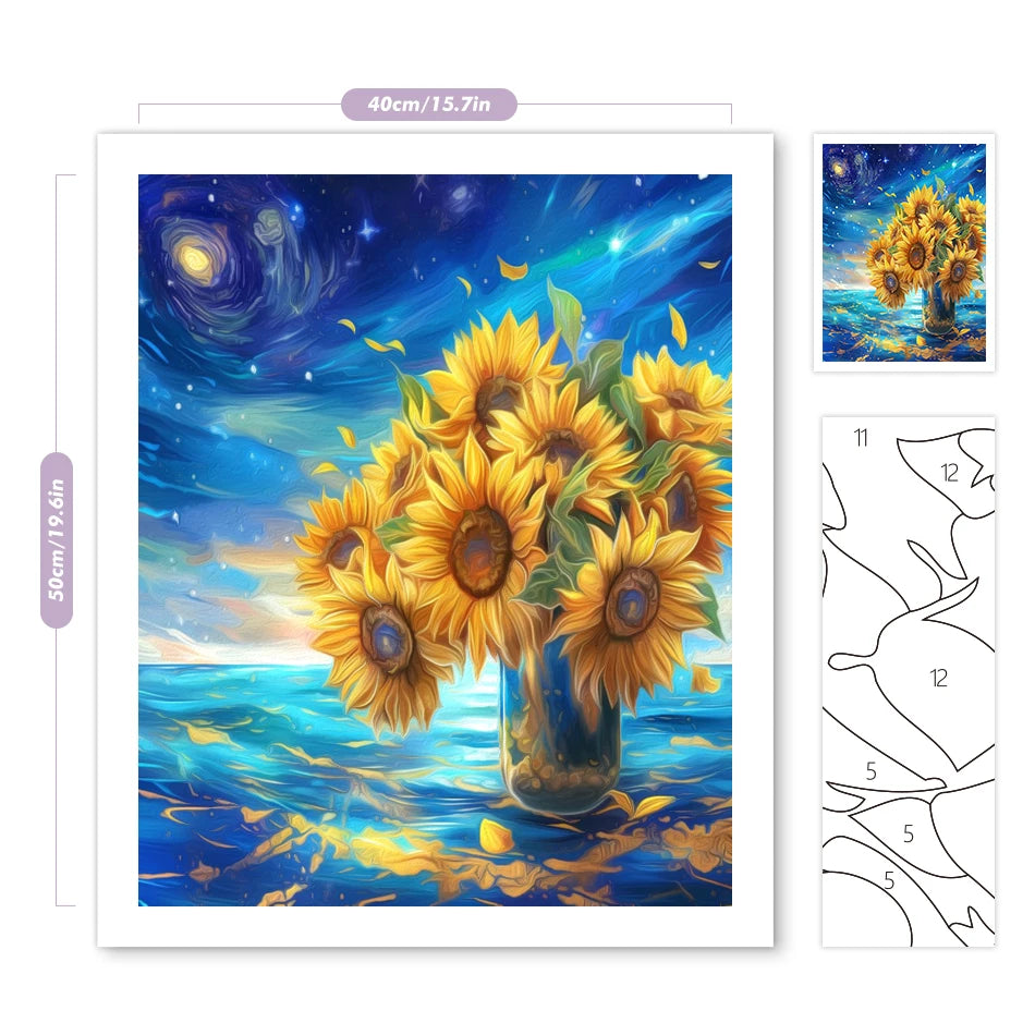 Schilderen op nummer Bloemen met glazen vazen op canvas met frame - 9963904