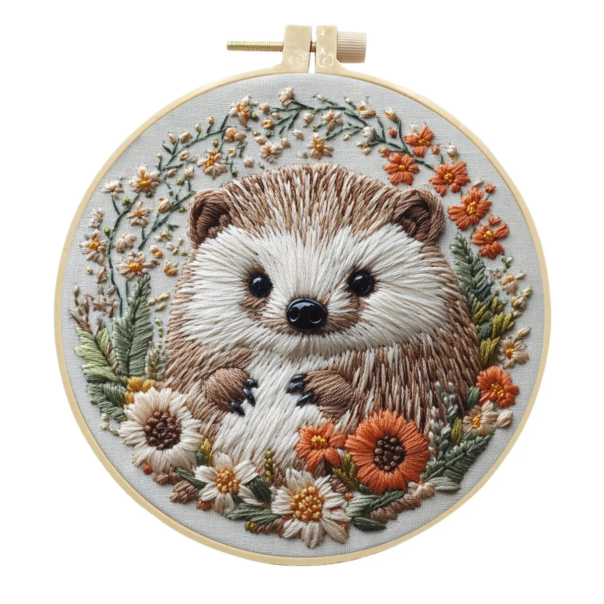 Borduurpakket rond Egel met Bloemen voor Beginners Inclusief Garen